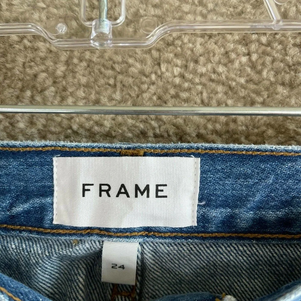 Frame Le Bardot Denim Jean Skirt Womens 24 Margolis Midi High Rise Raw Hem NEW - Picture 9 of 12